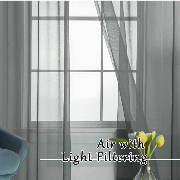 14ft Extra Long Sheer Voile Grommet Curtains, Light Filtering High Ceiling - Picture 4 of 5